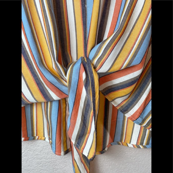 Rainbow Roll Sleeve Tie Front Blouse - Picture 3 of 9
